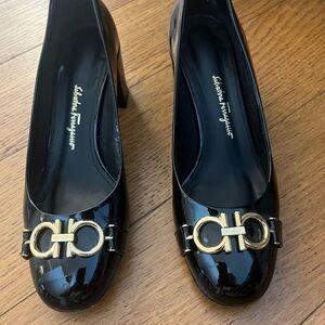 Black Ferragamo Patent Leather Pumps